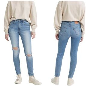 Levi's 721 High Rise Skinny Leg Distressed Light Wash Stretch Denim Jeans